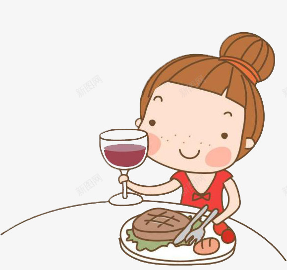 卡通女孩吃西餐png免抠素材_新图网 https://ixintu.com h5素材 卡通人物 卡通女孩吃西餐 食品