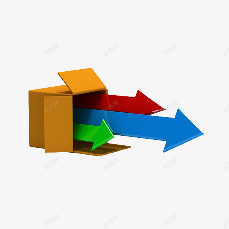 箱子中的箭头png免抠素材_新图网 https://ixintu.com 咖色 箭头 箱子 纸盒 绿色 蓝色