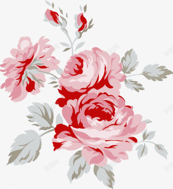 手绘中式玫瑰花朵植物png免抠素材_新图网 https://ixintu.com 中式 植物 玫瑰 花朵