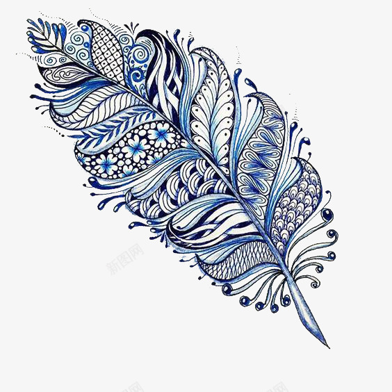 羽毛图案psd免抠素材_新图网 https://ixintu.com 创意羽毛图案 纹理素材 蓝色 装饰性手绘