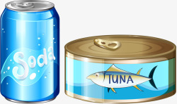 蓝色易拉罐卡通易拉鱼罐头包装矢量图高清图片