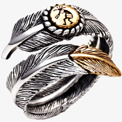 戒指银链子羽毛造型银戒指高清图片