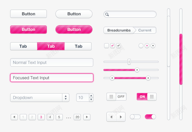 玫红色UI按钮合集图标png_新图网 https://ixintu.com UI 图标 按钮 播放条 进度条