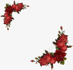 写实红玫瑰对角花纹边框装饰素材