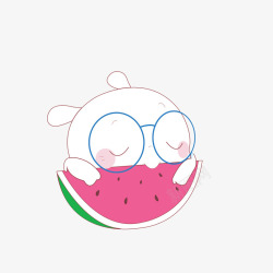 闭眼动物卡通抱着西瓜啃的戴眼镜小动物素高清图片