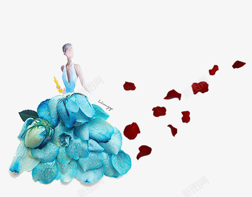 创意艺术美女图案png免抠素材_新图网 https://ixintu.com 玫瑰花瓣 艺术美女图案素材 蓝色礼服