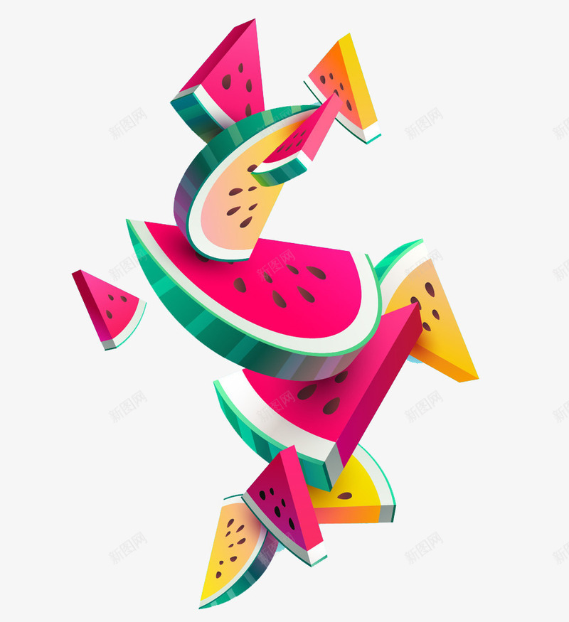 水彩西瓜png免抠素材_新图网 https://ixintu.com 卡通 手绘 水彩 漂浮 红色 美食 装饰 西瓜 食物