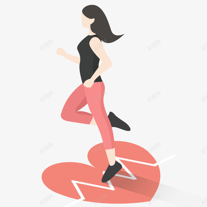 女士跑步立体插画矢量图ai免抠素材_新图网 https://ixintu.com 女士 女士跑步立体插画 心形 心跳 跑步 运动 锻炼 矢量图
