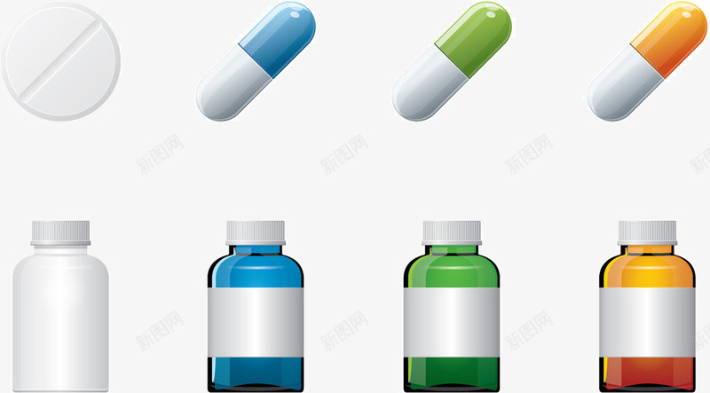 药瓶和西药片png免抠素材_新图网 https://ixintu.com 卡通 药瓶 西药片