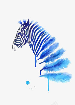 蓝色斑马水彩斑马高清图片