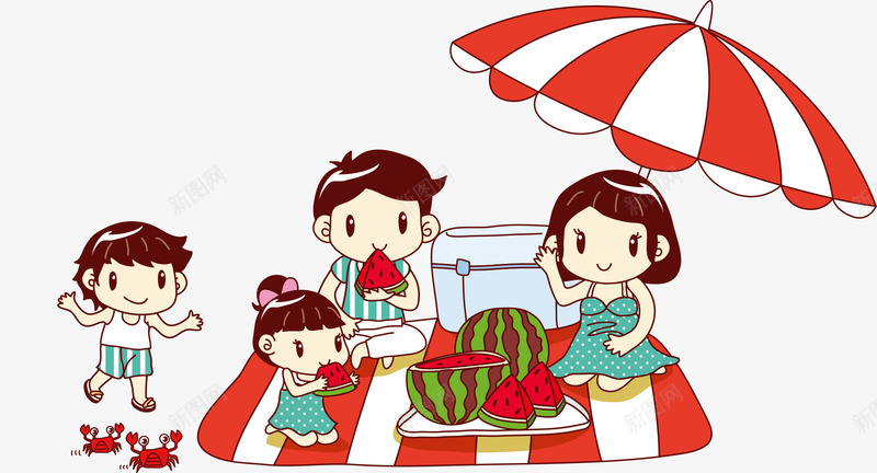吃西瓜的一家人png免抠素材_新图网 https://ixintu.com 一家人 人物插画 儿童插画 卡通插画 吃西瓜 矢量人物 西瓜