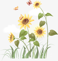 蝴蝶花丛向日葵矢量图高清图片