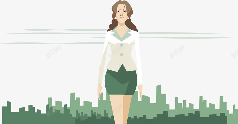城市女性png免抠素材_新图网 https://ixintu.com 剪影 卡通 套装 女西装 绿色