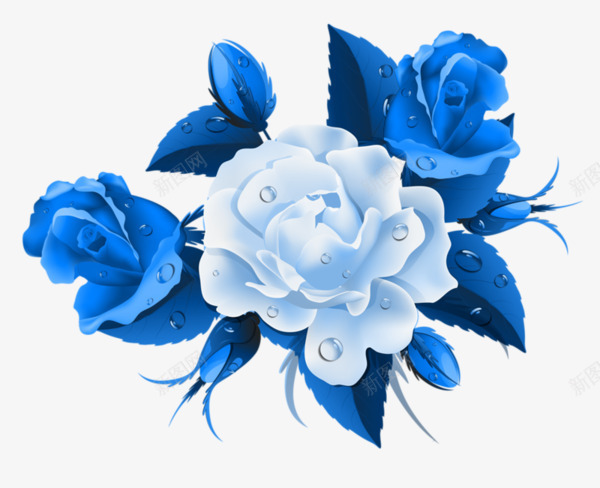 蓝色滴水玫瑰装饰png免抠素材_新图网 https://ixintu.com 卡通花朵 滴水花卉 花饰装饰 蓝色玫瑰