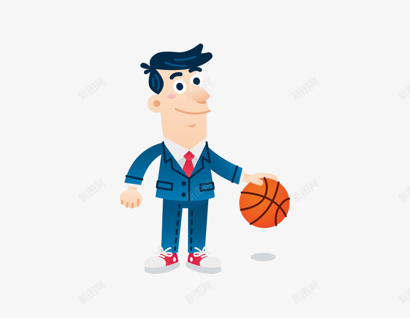 拿着篮球的卡通男png免抠素材_新图网 https://ixintu.com 人物 卡通 打篮球 男生 篮球 西装 运动 领带