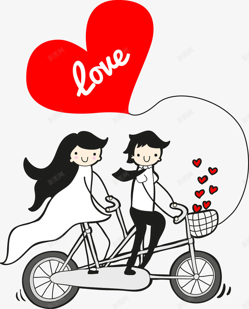 情侣自行车png免抠素材_新图网 https://ixintu.com 婚礼 情侣 气球 爱心 爱情 自行车