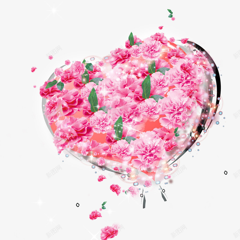 粉红色玫瑰花心形装饰psd免抠素材_新图网 https://ixintu.com 心形装饰 玫瑰花 粉红色 装饰图案