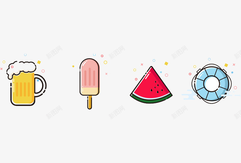 卡通食物png免抠素材_新图网 https://ixintu.com 冰淇淋 卡通食物 夏天食物 消暑 西瓜 饮品