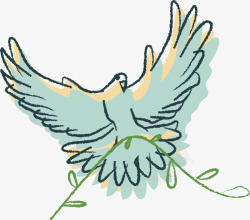 蓝色信鸽彩绘可爱和平鸽橄榄枝高清图片