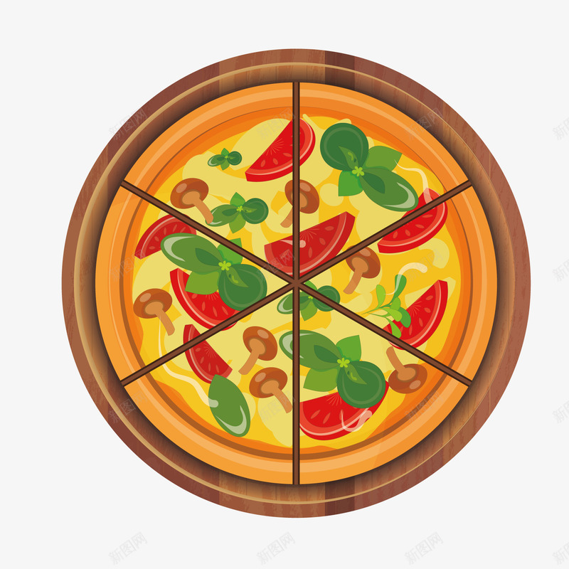 卡通披萨美食png免抠素材_新图网 https://ixintu.com 切开的披萨 卡通 美食 蘑菇 西红柿 食物