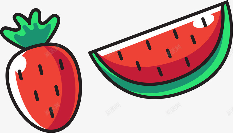 可爱夏季水果装饰图png免抠素材_新图网 https://ixintu.com 卡通可爱 可爱西瓜 夏天 水果 矢量图案 红色草莓