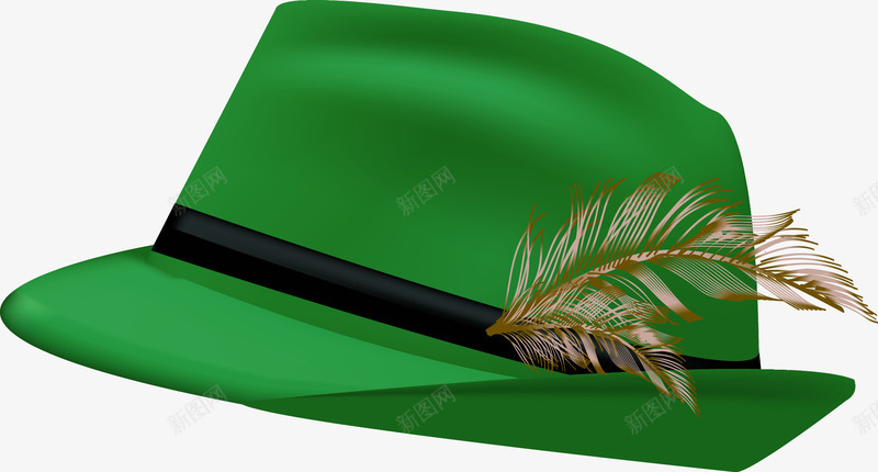 手绘带羽毛的绿色帽子png免抠素材_新图网 https://ixintu.com 帽子 手绘 礼帽 绿色 羽毛