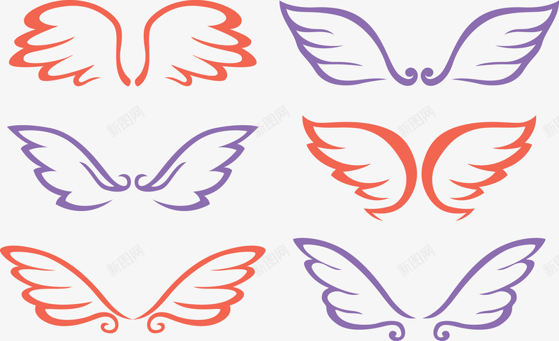 彩色翅膀png免抠素材_新图网 https://ixintu.com 创意 卡通 扁平化 特色 紫色 红色 羽毛 翅膀 集合