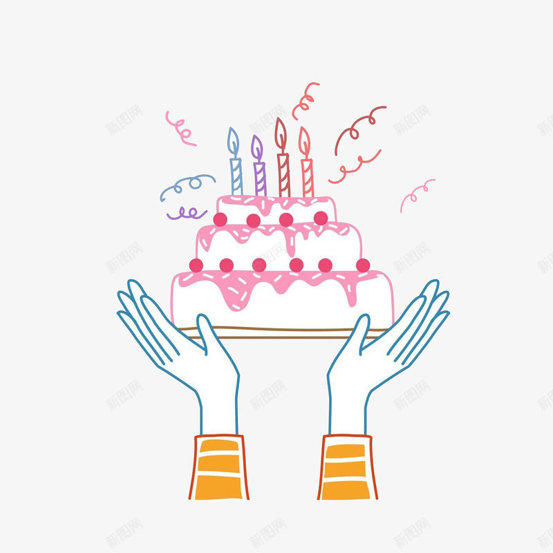 双手托举生日蛋糕psd免抠素材_新图网 https://ixintu.com 卡通手绘 双手托举 手托东西 手掌托举 生日蛋糕 生日蜡烛