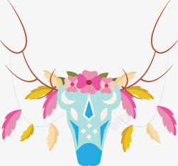 彩色鹿头彩色羽毛蓝色鹿头矢量图高清图片