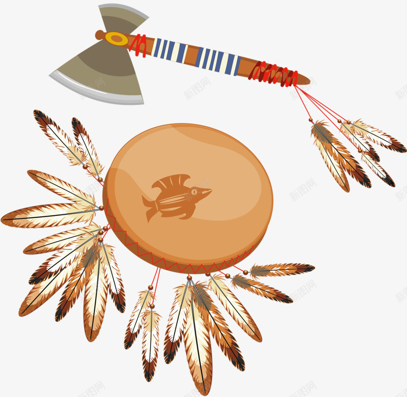 印第安人装饰png免抠素材_新图网 https://ixintu.com 印第安人 斧头 羽毛 装饰