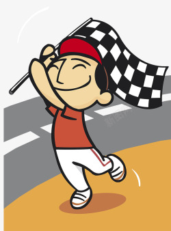卡通插图举起比赛旗子的男孩素材