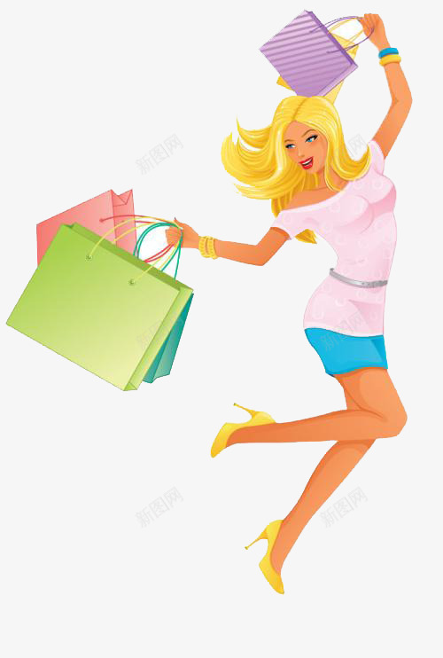 拿着购物袋跳跃的美女png免抠素材_新图网 https://ixintu.com 卡通 开心 微笑 手绘 提报 美女 美女拿东西 购物袋 跳跃