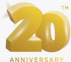 20周年纪念金色立体20周年纪念矢量图高清图片