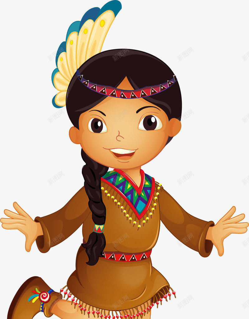卡通人物印第安人png免抠素材_新图网 https://ixintu.com 人物 免抠PNG 卡通 印第安人 羽毛 辫子