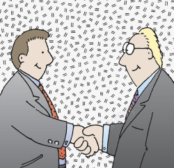 卡通插图穿西装的两人合作握手素材
