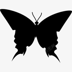 黑色长条形状蝴蝶的黑色剪影顶视图图标高清图片
