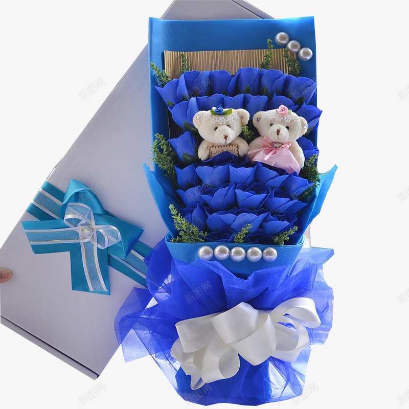 蓝色玫瑰花束礼盒png免抠素材_新图网 https://ixintu.com 玫瑰 礼盒 花束 蓝色 装饰盒