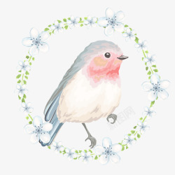 可爱圆环水彩花环和小鸟简图高清图片