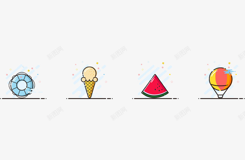 卡通食物png免抠素材_新图网 https://ixintu.com 冰淇淋 卡通食物 夏天食物 消暑 西瓜 饮品