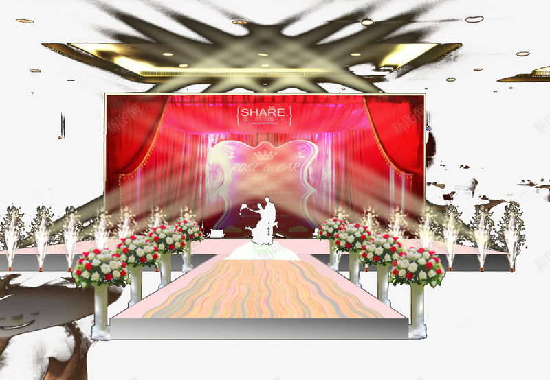 红色舞台元素psd免抠素材_新图网 https://ixintu.com 中国风 婚庆 婚礼 活动 浪漫 结婚 舞台 装饰