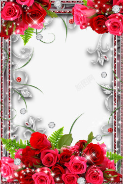 银色花朵玫瑰花边框片高清图片
