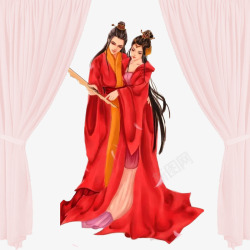 红嫁衣中国风手绘共结连理的古风情侣高清图片