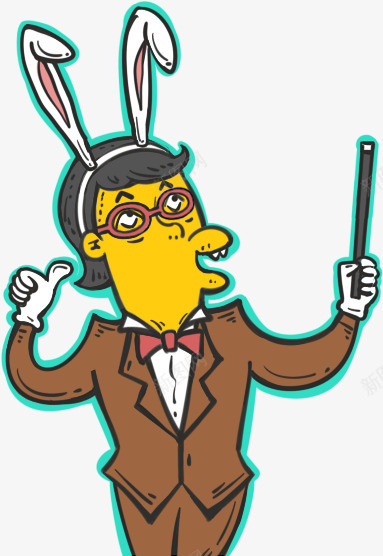 男子png免抠素材_新图网 https://ixintu.com 卡通男子 奇怪的男子 戴兔耳朵的男子 手绘男子 拿教棍的男子 穿西装的男子