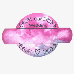 水彩粉色花环婚礼标签素材