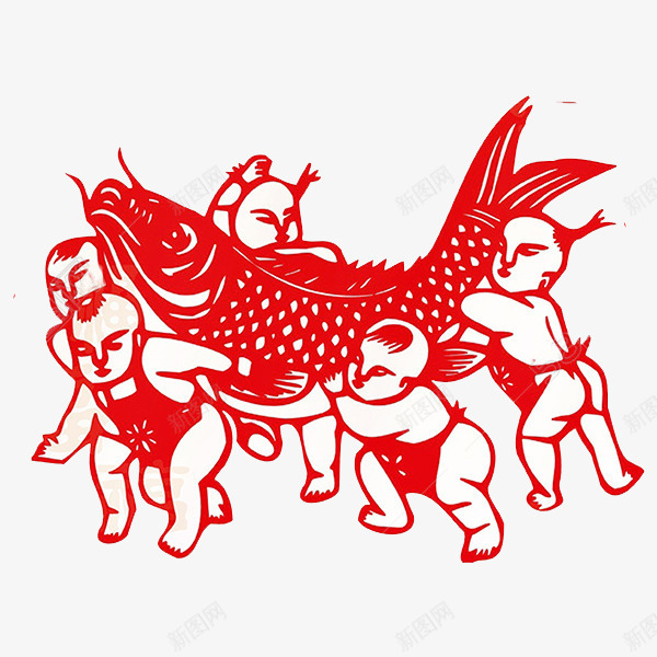 红色大鲤鱼png免抠素材_新图网 https://ixintu.com 创意 剪纸 卡通 商务 大鲤鱼 封面 小孩子 手绘 插图 红色