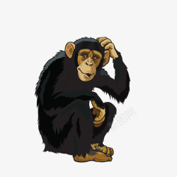 蜷缩着身体卡通抓头的黑猩猩高清图片