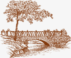 古桥手绘复古风格手画桥矢量图高清图片