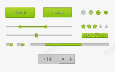 绿色UI控件工具png免抠素材_新图网 https://ixintu.com UI UI设计 开关键 按钮 进度条