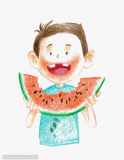 吃西瓜的小孩素材