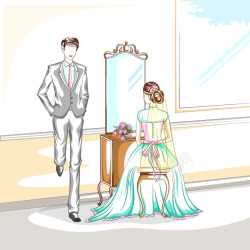 彩色新婚结婚插画高清图片